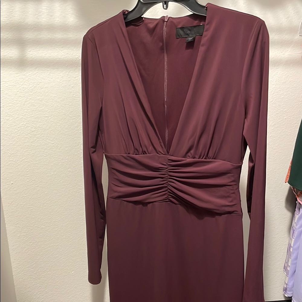 Zara Red Bodycon Dress with Plunge Neckline and Ruched Detail